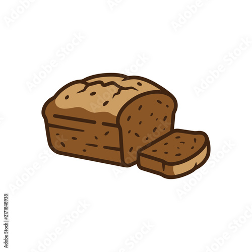 Fresh Baked Loaf of Brown Bread with Cut Slice Vector Illustration