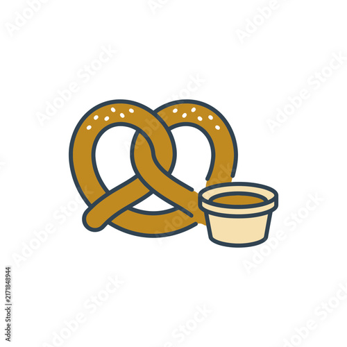 Fresh Baked Soft Pretzel with Dipping Sauce Vector Illustration