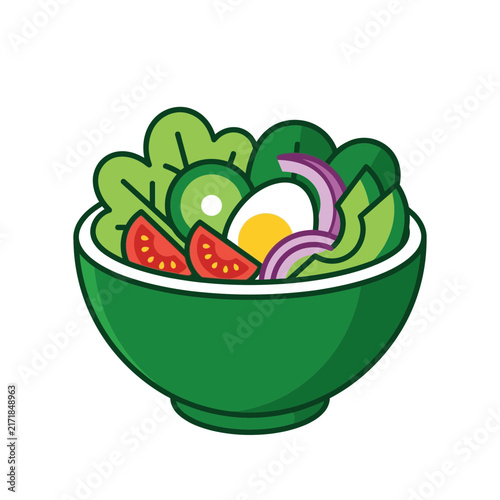 Fresh Healthy Vegetable Salad Bowl with Boiled Egg Vector Illustration
