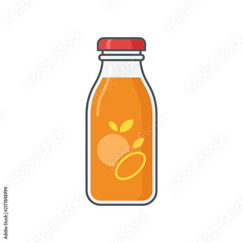Fresh organic orange juice in a glass bottle isolated on white background vector illustration
