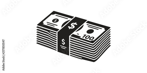 Bild auf Leinwand Black cash stack icon representing wealth bank savings and financial wealth