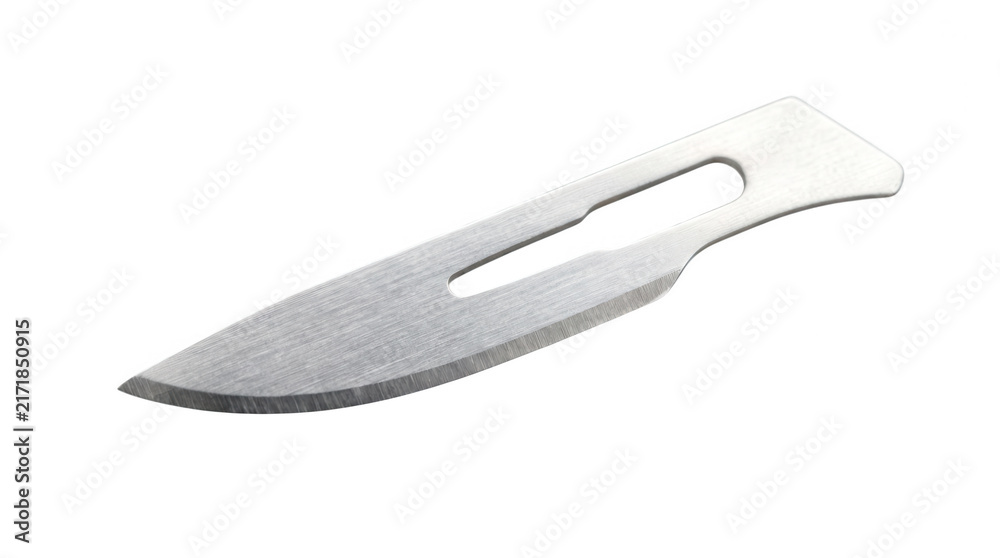 Obraz premium Sharp surgical scalpel blade size ten made of carbon steel for professional medical cuts.