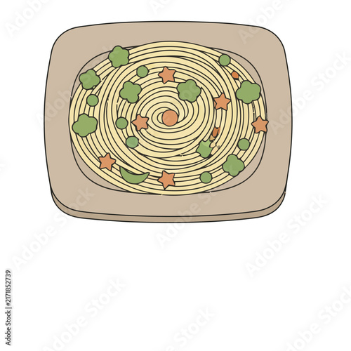 Noodle dish with vegetables and star shapes