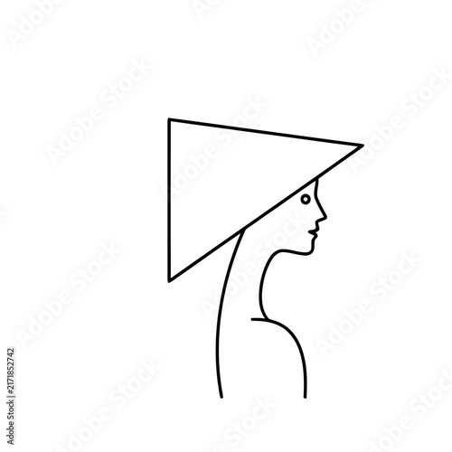 Minimalist profile of a woman wearing a conical hat