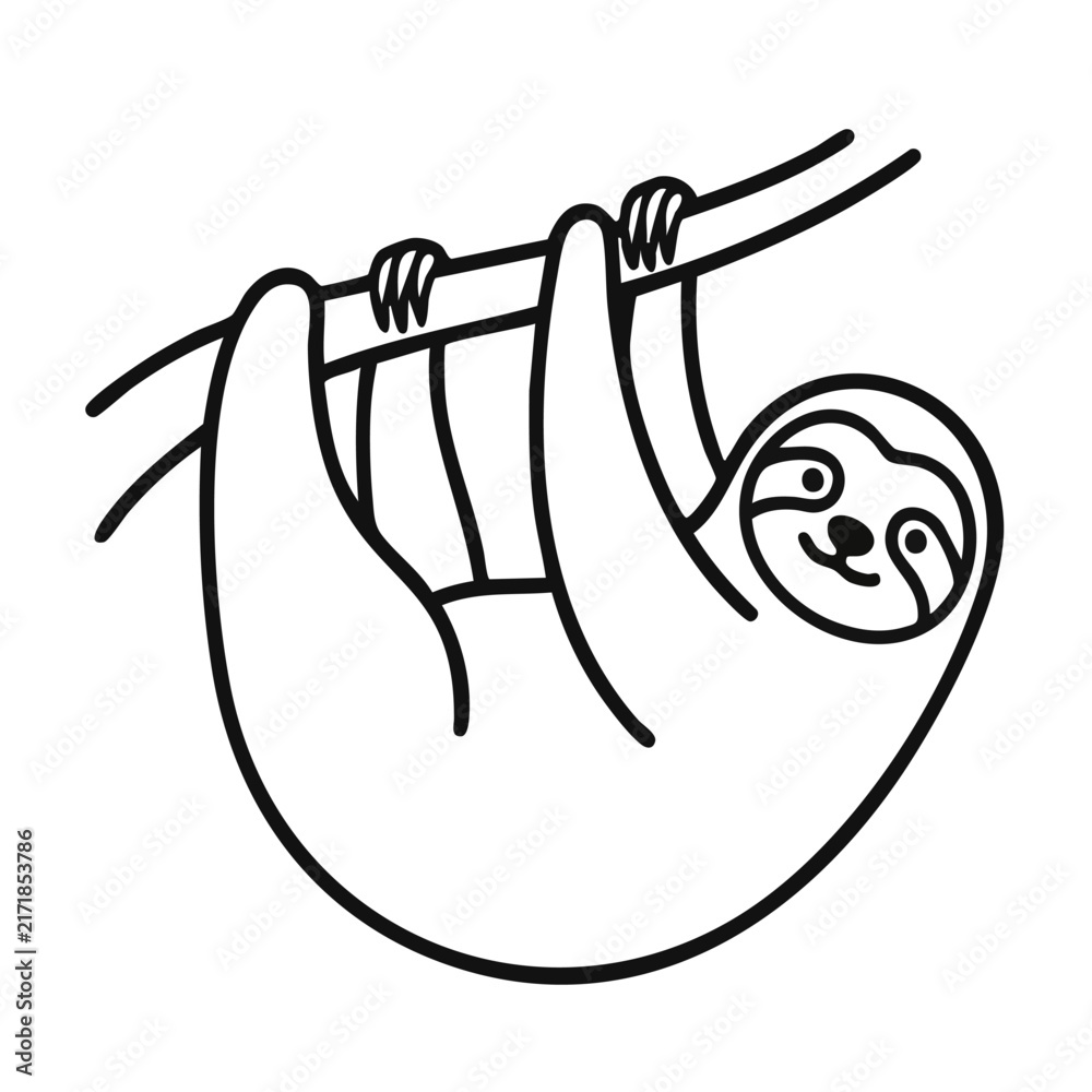 Naklejka premium Minimal Sloth Hanging on Branch Line Art Icon