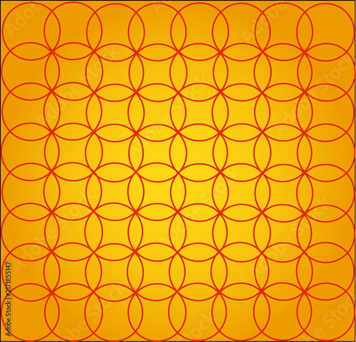 Arrière-plan d'ensemble de cercles de couleur rouge, en ligne, entrelacés les uns aux autres sur fond dégradé jaune