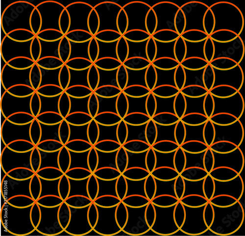 Arrière-plan d'ensemble de cercles de couleur rouge, en ligne, entrelacés les uns aux autres sur fond noir