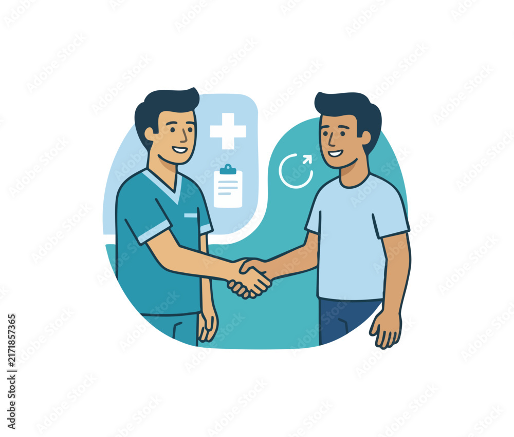Fototapeta premium Healthcare professional and patient shaking hands in agreement and trust