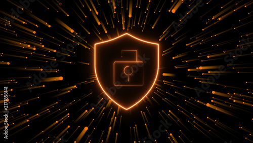фотографія Orange shield with unlocked padlock and light streaks