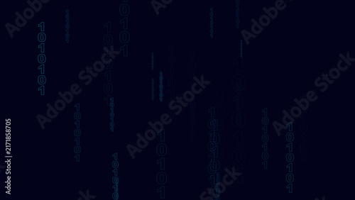 Obraz w ramie Falling binary code numbers on blue background. This falling binary code visualizes digital data. Falling binary code for technology and scifi themes.