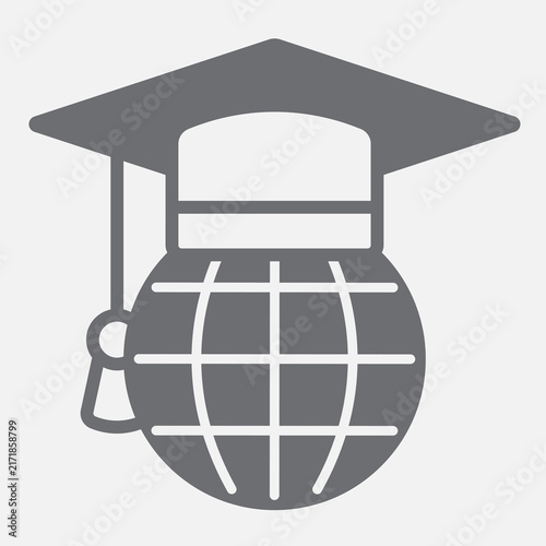 Foto Student hat on globe solid icon, aspiring minds concept