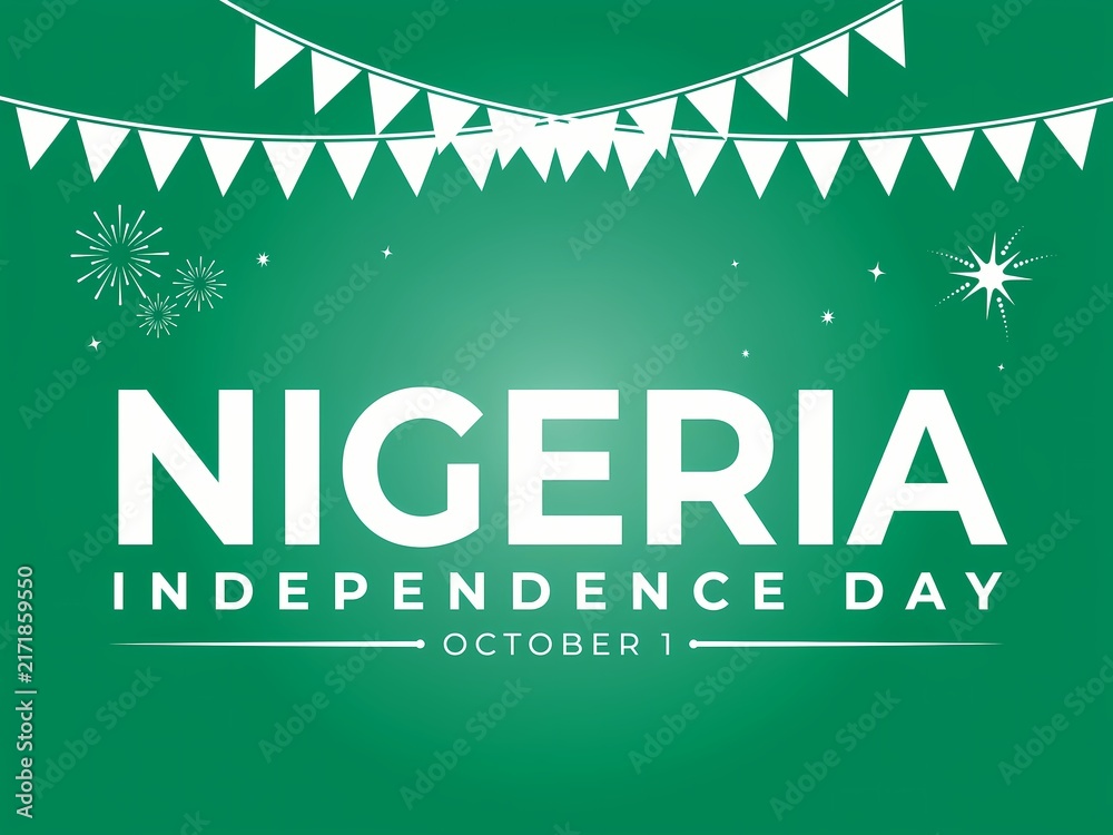 Fototapeta premium Nigeria independence day celebration banner with white bunting flags on a green background