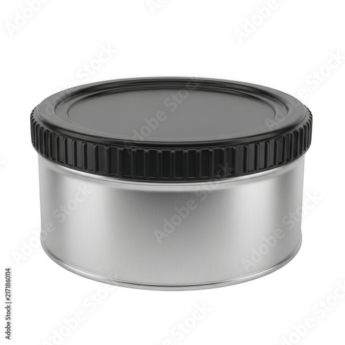 Silver metal container with ridged lid