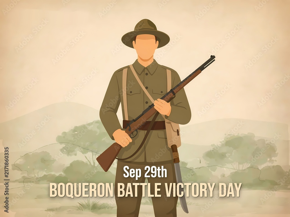 Obraz premium Paraguayan soldier with rifle commemorating boqueron battle victory day on september 29th