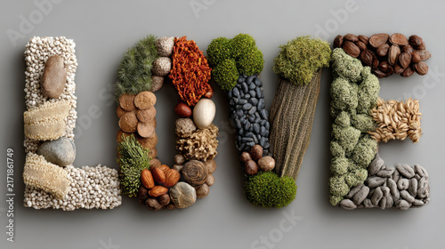 Grains Word LOVE made various natural