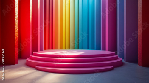 Colorful stage background with copy space , backdrop scenery with different colors making a multicolor