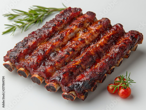 Raw pork ribs, white background