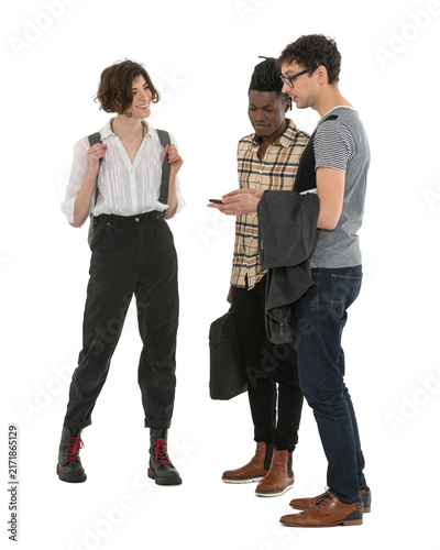 Fotografía Group of three young college students standing and talking