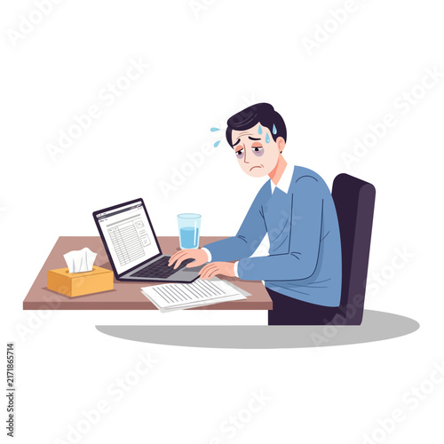 Stressed Businessman Working Late At His Desk Overwhelmed By Tasks And Deadlines