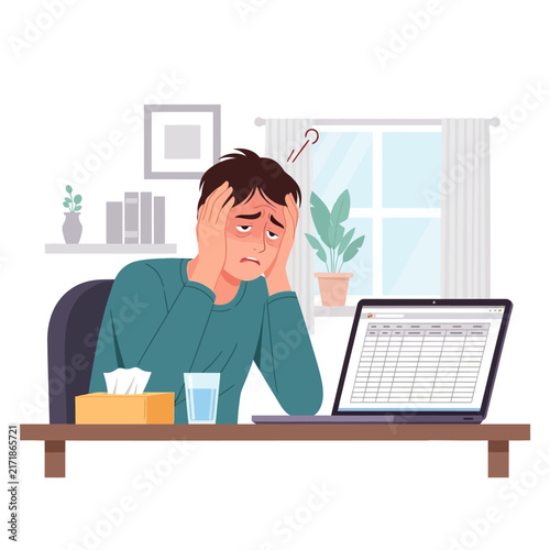 Stressed Man Overwhelmed By Work Tasks And Deadlines