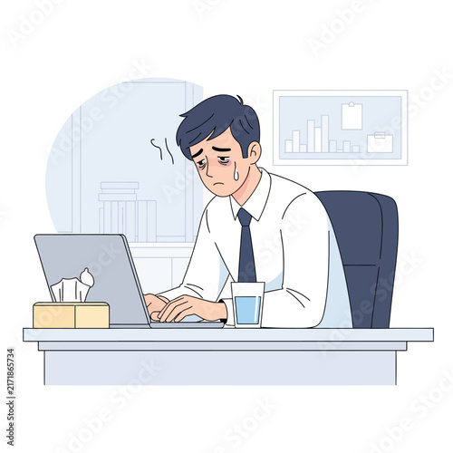 Stressed Businessman Working Late Overwhelmed By Workload And Pressure