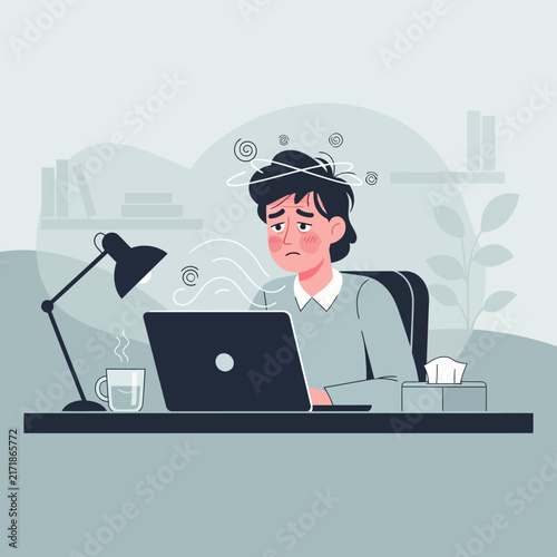 Stressed Office Worker Overwhelmed By Digital Workload At Desk