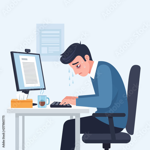 Stressed Office Worker Overwhelmed By Deadline