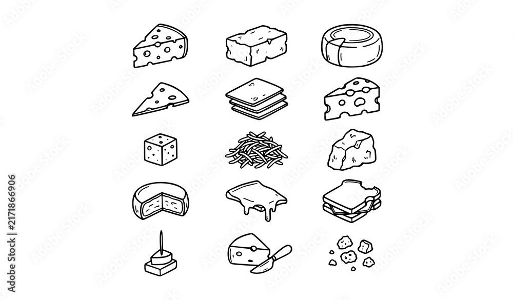Obraz premium Hand Drawn Cheese Doodle Line Icons Collection Vector
