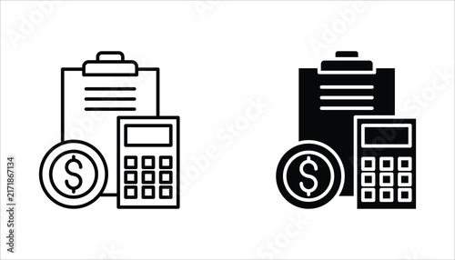 A set of icons featuring money, wallets, currencies, dollars, cards, coins, savings, loans, and cash, as well as symbols, web elements, and labels related to financial business. Editable.