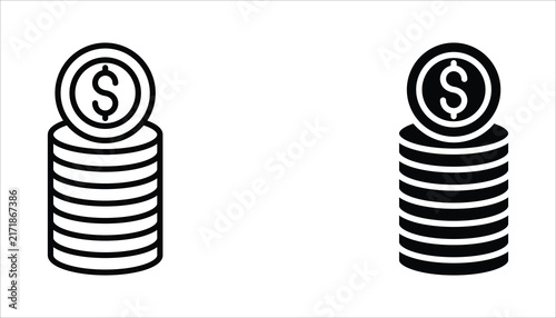 A set of icons featuring money, wallets, currencies, dollars, cards, coins, savings, loans, and cash, as well as symbols, web elements, and labels related to financial business. Editable.