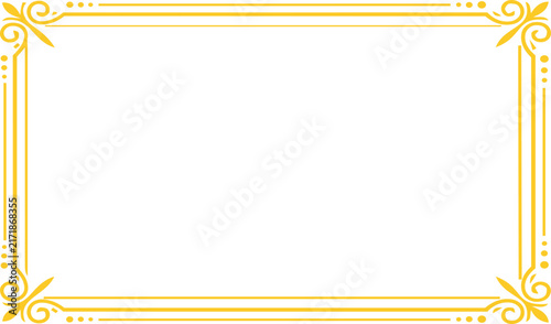 Elegant golden rectangular border frame with decorative corners for invitations cards or vintage certificates