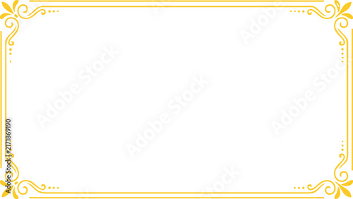 Elegant golden decorative frame with swirls and floral corners for invitations and certificates design template