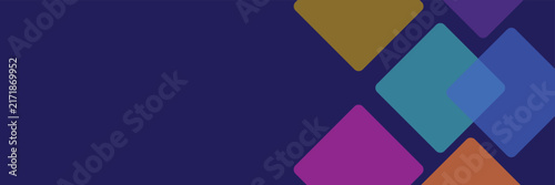 Abstract Dark Blue Background with Colorful Overlapping Geometric Squares and Modern Minimalist Design