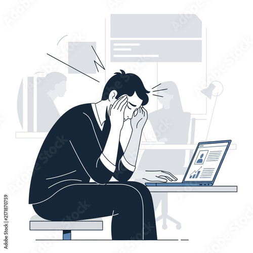 Overwhelmed Businessman Feeling Stressed At His Desk Working Late