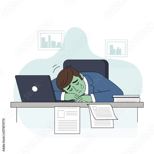 Overwhelmed Businessman Sleeps At Desk Feeling Exhausted And Sad