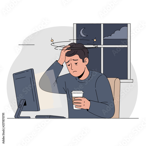 Overwhelmed Businessman Working Late At Night Feeling Stressed And Exhausted