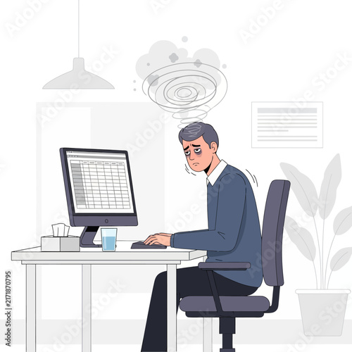 Overwhelmed Businessman Struggling With Workload At Desk
