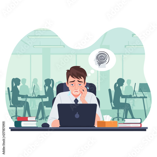 Overwhelmed Office Worker Stressed By Deadline Pressure And Workload