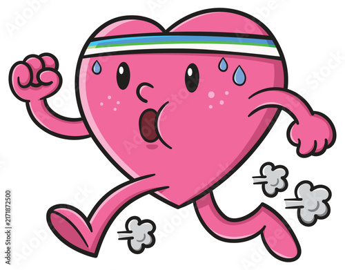 Cartoon character of a healthy heart exercising running jogging