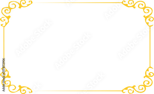 Elegant golden decorative frame with classic floral corners for wedding invitations or luxury greeting cards