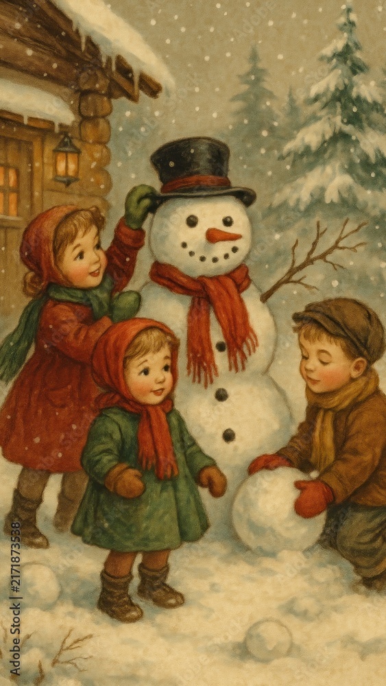 Fototapeta premium Vintage snowy childhood joy