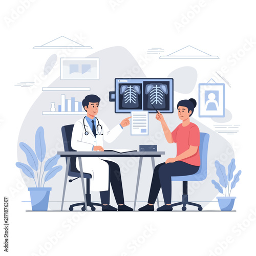 Doctor Patient Consultation Discussing X-Ray Results In Modern Clinic Setting