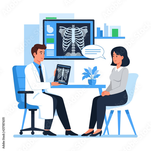 Doctor Patient Consultation Discussing X-ray Results In Modern Clinic
