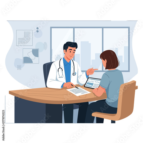 Doctor Patient Consultation Discussion In Modern Clinic Setting