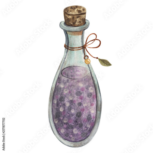 Принти на полотні Magical purple potion bottle, watercolor witchcraft and alchemy clipart isolated