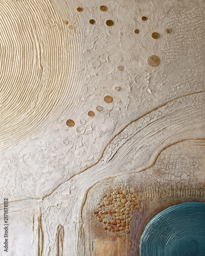 Fotografía Submerged Shoreline - Plays on the aerial, map-like perspective featuring a deep teal/blue pool against weathered plaster textures