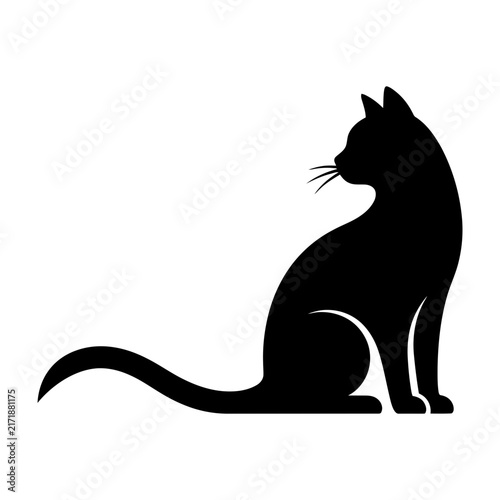 Black silhouette of a sitting cat looking left