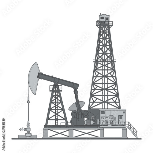 Oil Pump Jack and Derrick Rig Illustration