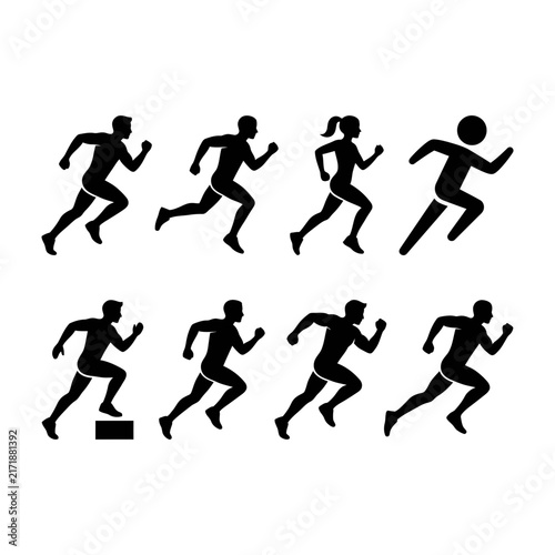 Set of Running Athlete Silhouettes in Sporty Dynamic Pose