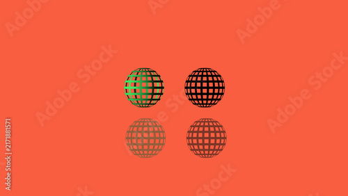 Fotografie World globe panels arrange geometric spheres with grid textures over red
